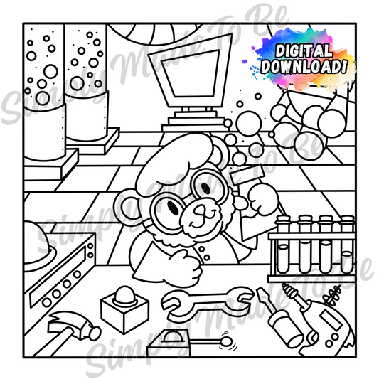 Bears Laboratory Coloring Page - Digital Download