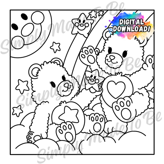 Cozy Emotion Bears Coloring Page - Digital Download