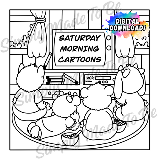 Saturday Morning Cartoons Coloring Page - Digital Download