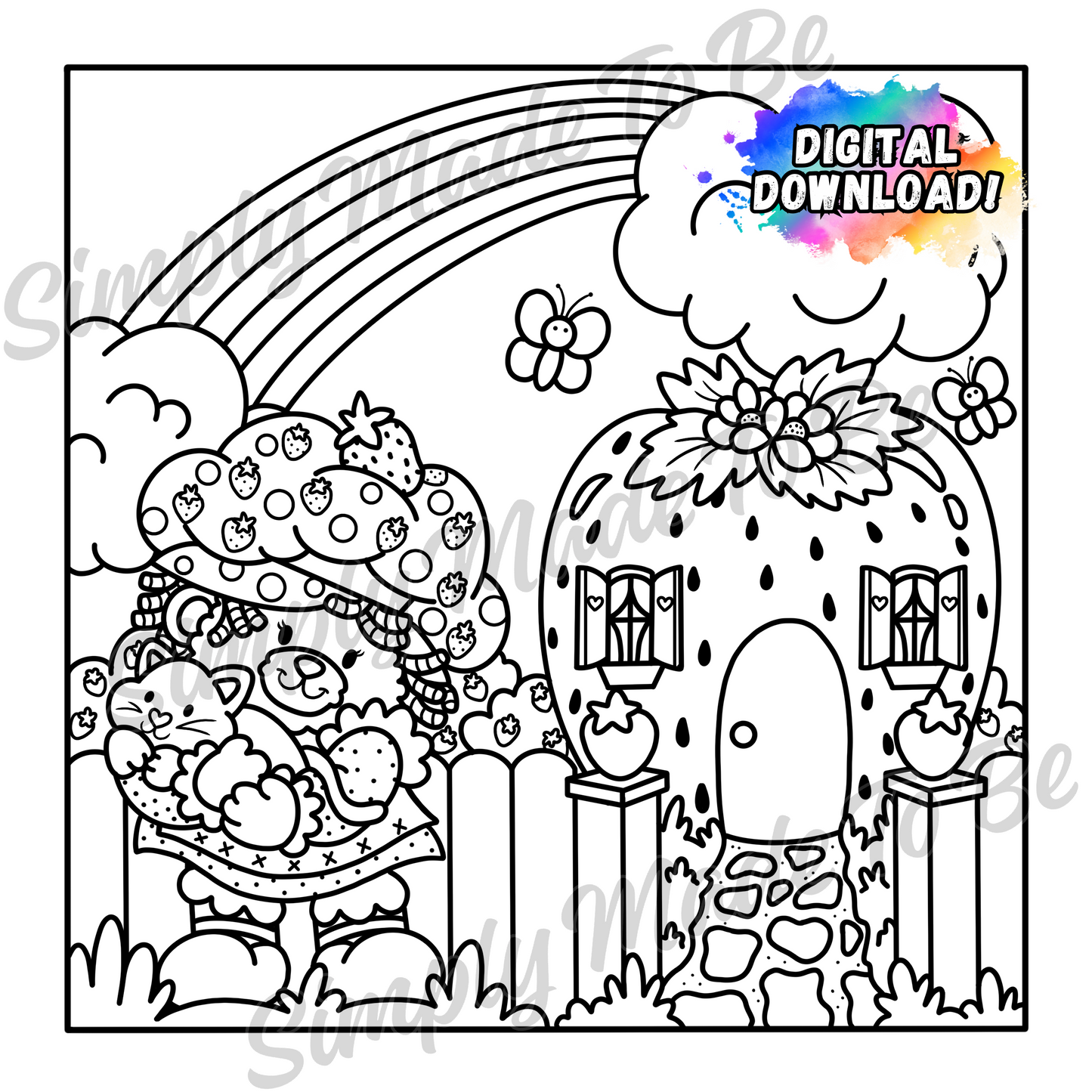 Strawbeary Shortcake Coloring Page - Digital Download