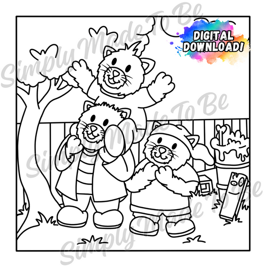 Kit, Kitt & Kitty Coloring Page - Digital Download