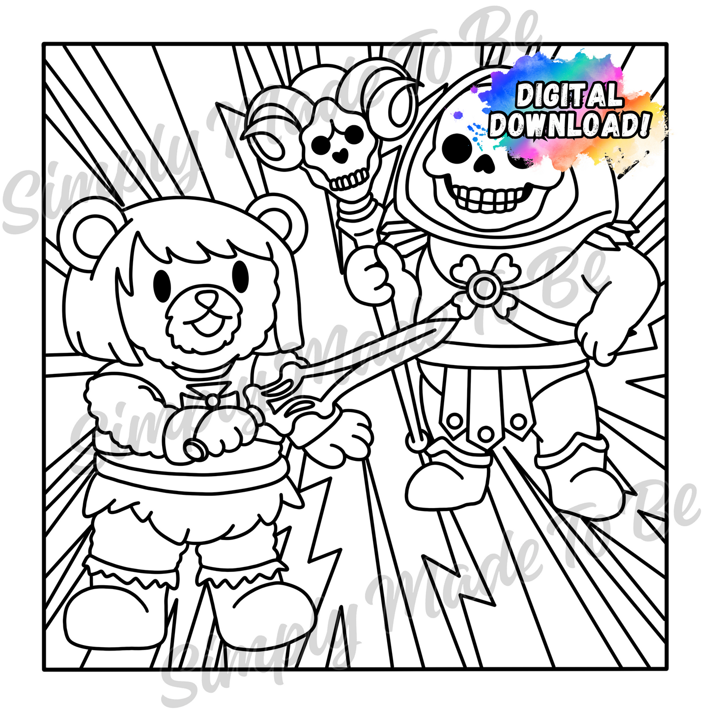 He-Bear & Skeleton Man Coloring Page - Digital Download