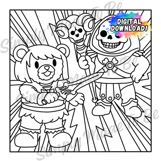 He-Bear & Skeleton Man Coloring Page - Digital Download