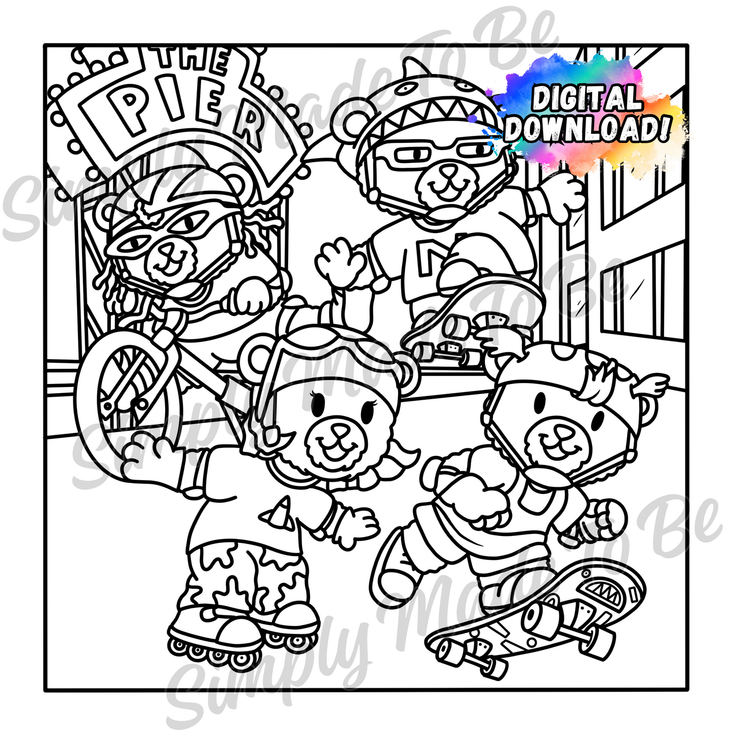 Rockets Bears Coloring Page - Digital Download