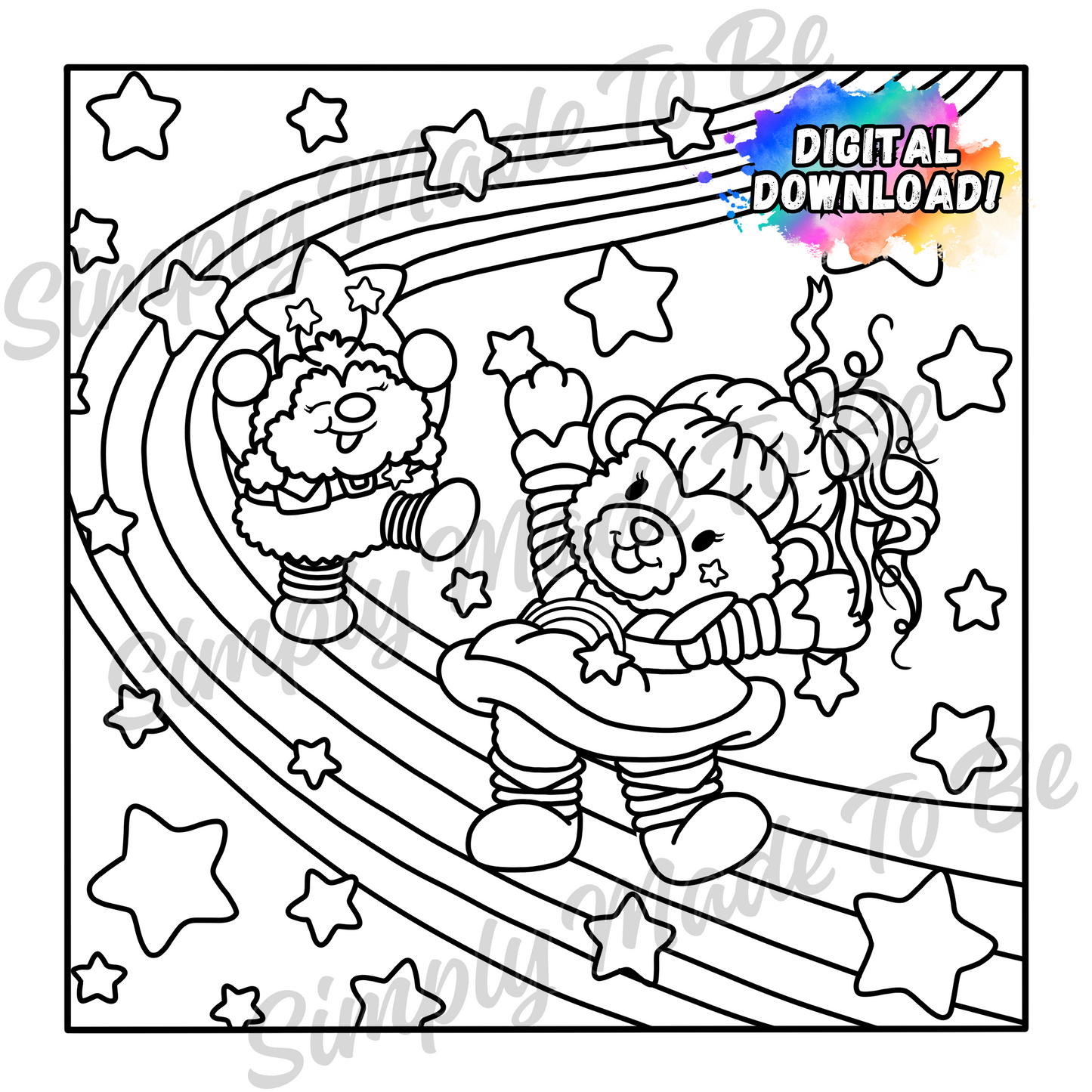 Rainbow Bear Coloring Page - Digital Download